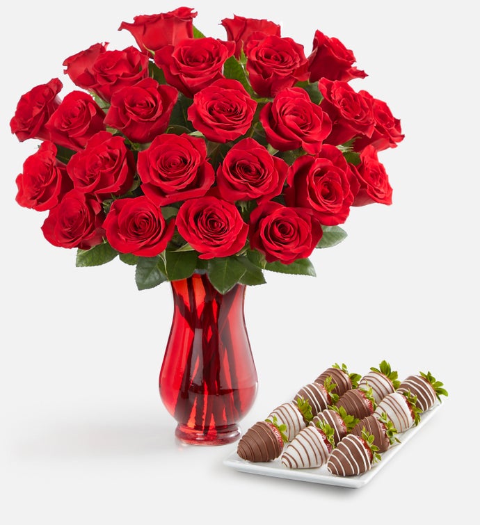 Red Roses & Drizzled Strawberries