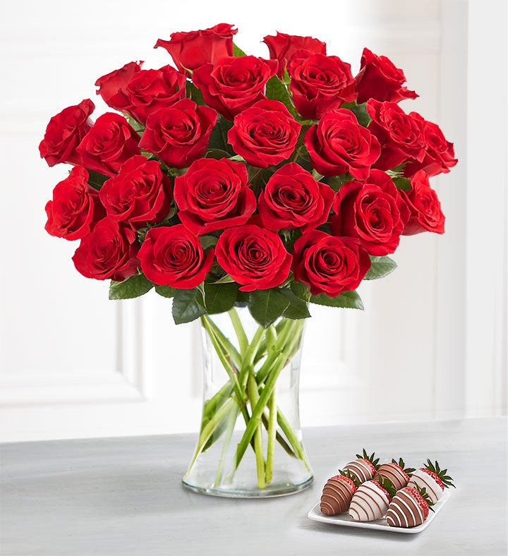 Deliciously Decadent™ Red Roses & Drizzled Strawberries