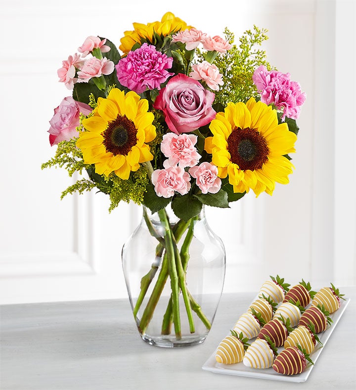 Deliciously Decadent™ Summer Sunshine Bouquet & Strawberries